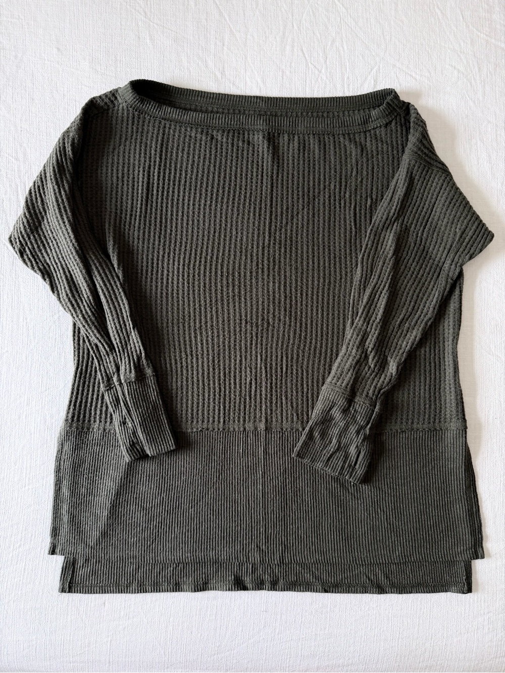 American Eagle Olive Waffle Knit Oversized Boat Neck Off the Shoulder